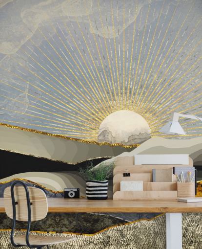 abstrakte fjell og måne i metalliske farger tapet abstrakte fjell og måne i metalliske farger tapet