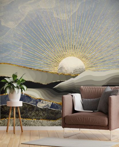 abstract mountains and moon in metallic colours wallpaper abstract mountains and moon in metallic colours wallpaper