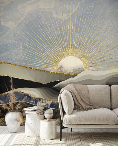 abstrakte Berge und Mond in Metallic-Farben Tapete