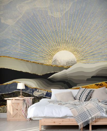 abstract mountains and moon in metallic colours wallpaper abstract mountains and moon in metallic colours wallpaper