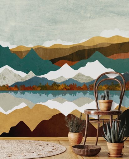 Mountain Refleksjon Veggmaleri av SpaceFrog Designs
