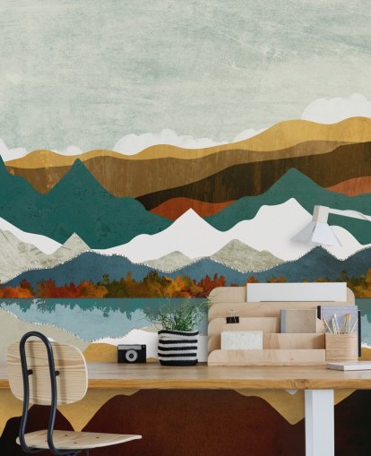 Mountain Refleksjon Veggmaleri av SpaceFrog Designs