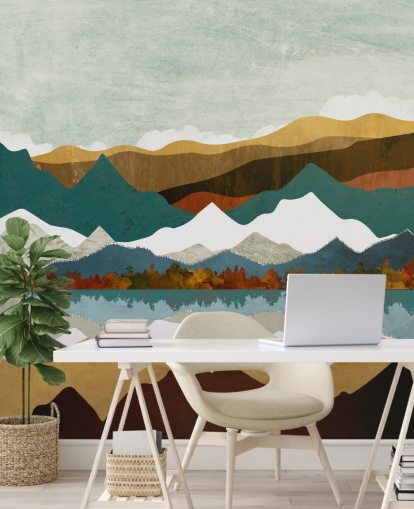 Mountain Reflection Wall Mural by SpaceFrog Designs