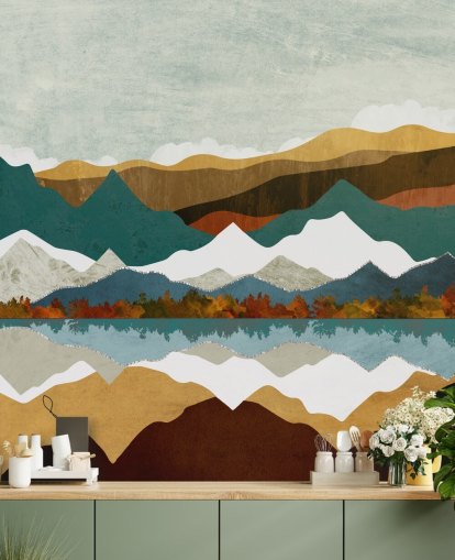 Mountain Reflection Wall Mural by SpaceFrog Designs