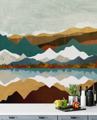 Mountain Reflektion Väggmålning av SpaceFrog Design