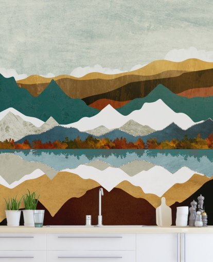 Mountain Reflection Wall Mural by SpaceFrog Designs