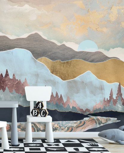 light blue and gold customisable mountain wallpaper mural called Winter Light by SpaceFrog Designs light blue and gold customisable mountain wallpaper mural called Winter Light by SpaceFrog Designs