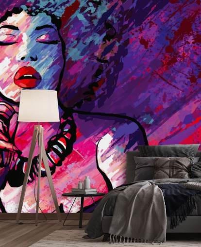 lilla, rosa og rød abstrakt kunst av kvinnelige sangeren tapet lilla, rosa og rød abstrakt kunst av kvinnelige sangeren tapet