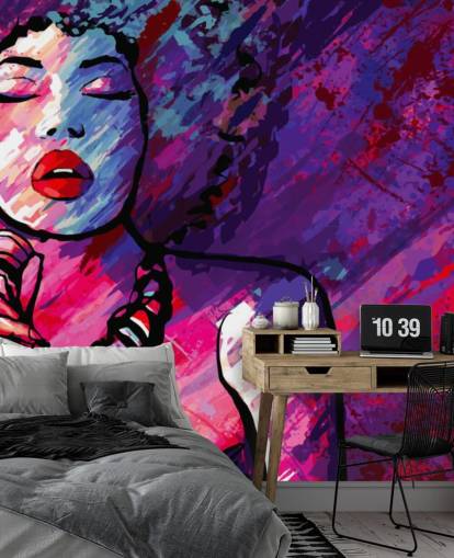 lilla, pink og rød abstrakt kunst af kvindelige sanger tapet lilla, pink og rød abstrakt kunst af kvindelige sanger tapet