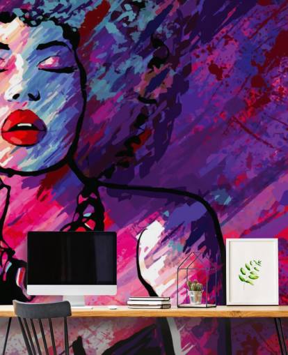 art abstrait violet, rose et rouge de la chanteuse papier peint