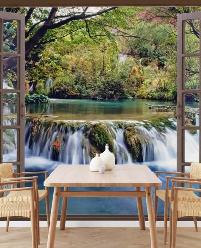Small Waterfall View from Window Wall Mural