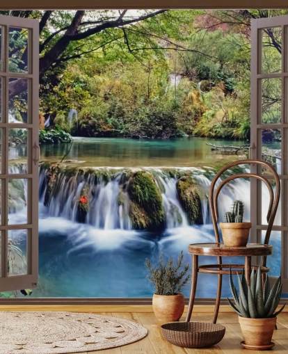 Small Waterfall View from Window Wall Mural Small Waterfall View from Window Wall Mural