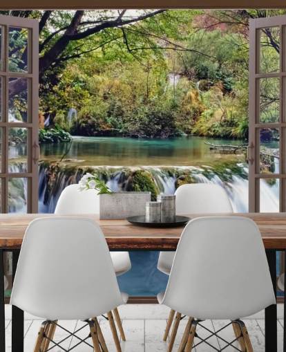 Small Waterfall View from Window Wall Mural