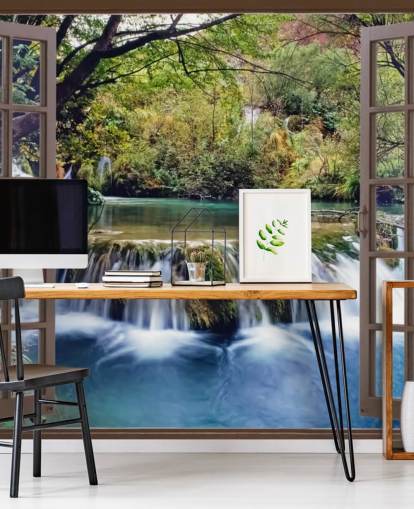 Small Waterfall View from Window Wall Mural