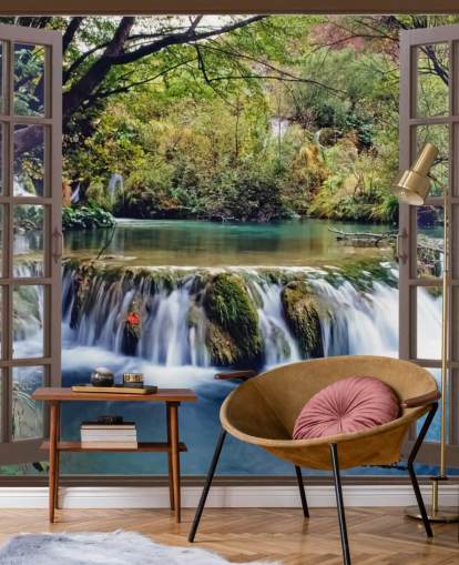 Small Waterfall View from Window Wall Mural