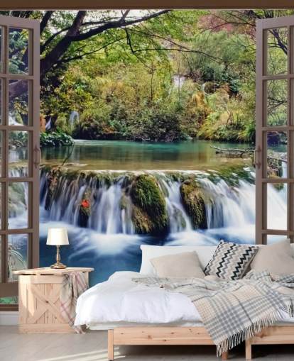 Small Waterfall View from Window Wall Mural