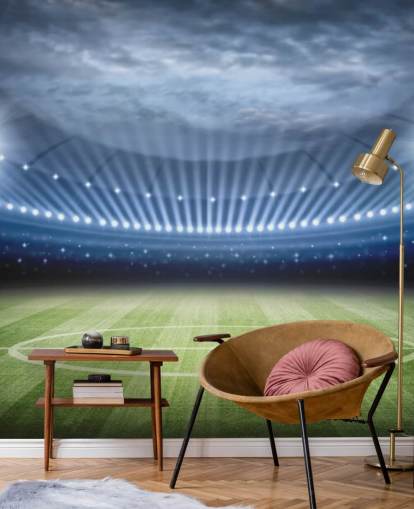 Voetbalstadion bij nacht behang Voetbalstadion bij nacht behang