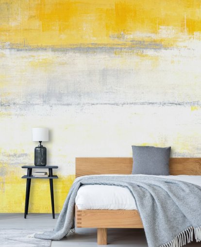 white, yellow and grey abstract painting wallpaper mural called Grey and Yellow Painting for bedrooms and living rooms
