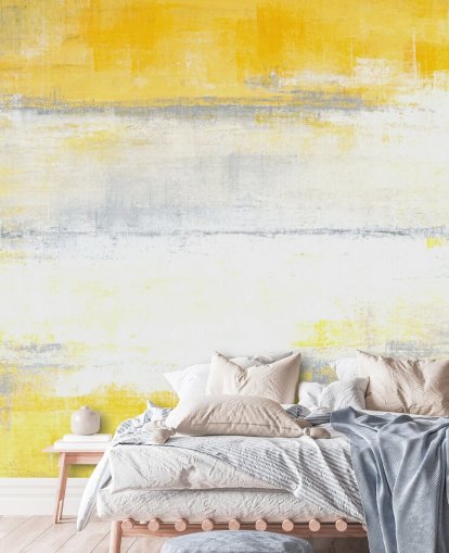 white, yellow and gray abstract painting wallpaper mural called Gray and Yellow Painting for bedrooms and living rooms