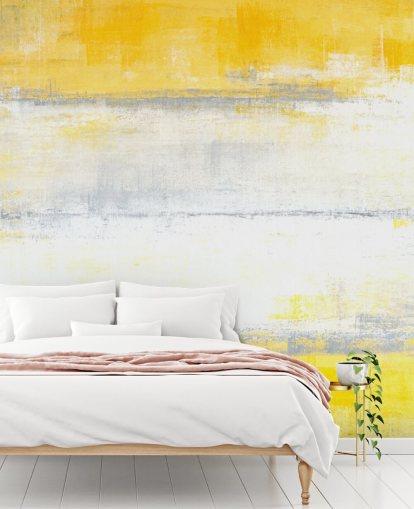 mural de papel de parede de pintura abstrata branca, amarela e cinza chamada pintura cinza e amarela para quartos e salas de estar