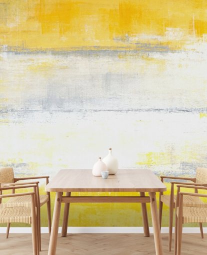 white, yellow and gray abstract painting wallpaper mural called Gray and Yellow Painting for bedrooms and living rooms