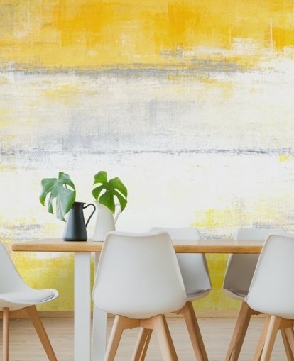 mural de papel de parede de pintura abstrata branca, amarela e cinza chamada pintura cinza e amarela para quartos e salas de estar