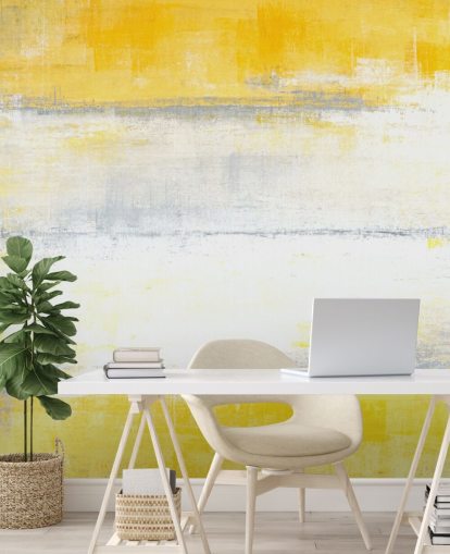 carta da parati murale con pittura astratta bianca, gialla e grigia chiamata Grey and Yellow Painting per camere da letto e salotti