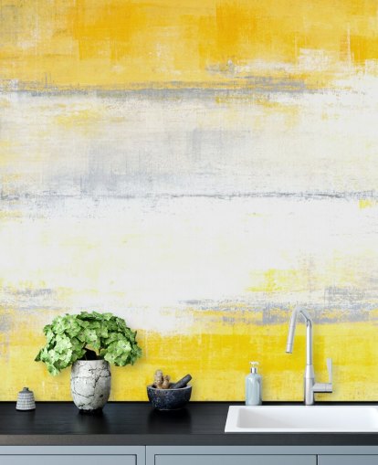white, yellow and grey abstract painting wallpaper mural called Grey and Yellow Painting for bedrooms and living rooms