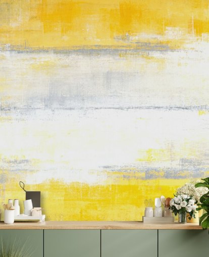 papier peint mural de peinture abstraite blanc, jaune et gris appelé Peinture grise et jaune pour les chambres et les salons