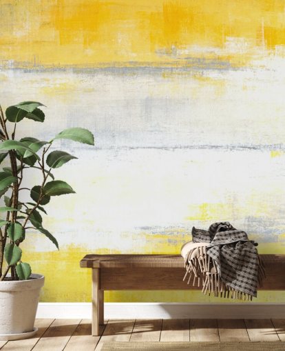 papier peint mural de peinture abstraite blanc, jaune et gris appelé Peinture grise et jaune pour les chambres et les salons