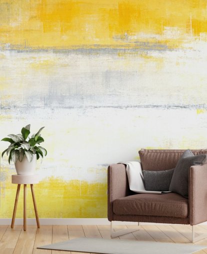 white, yellow and grey abstract painting wallpaper mural called Grey and Yellow Painting for bedrooms and living rooms