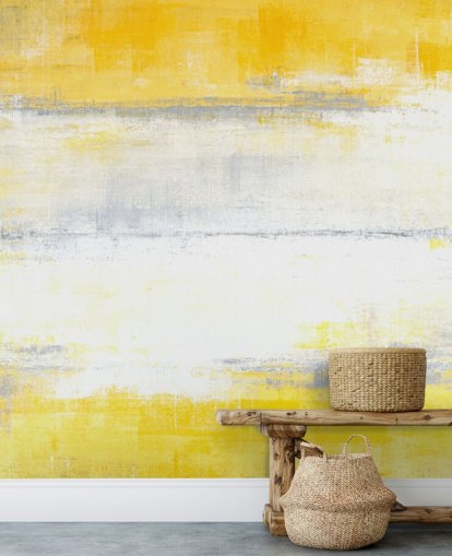 white, yellow and gray abstract painting wallpaper mural called Gray and Yellow Painting for bedrooms and living rooms
