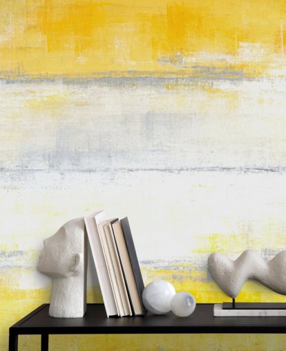 mural de papel pintado de pintura abstracta blanca, amarilla y gris llamado Pintura gris y amarilla para dormitorios y salas de estar mural de papel pintado de pintura abstracta blanca, amarilla y gris llamado Pintura gris y amarilla para dormitorios y salas de estar