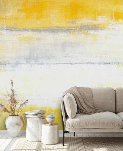 white, yellow and gray abstract painting wallpaper mural called Gray and Yellow Painting for bedrooms and living rooms