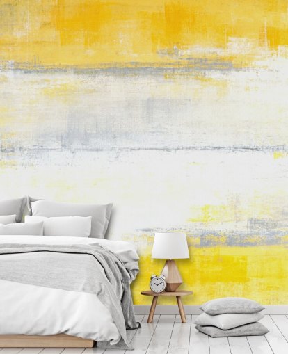 white, yellow and gray abstract painting wallpaper mural called Gray and Yellow Painting for bedrooms and living rooms
