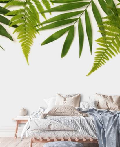 decorazione murale con foglie verdi tropicali su sfondo bianco decorazione murale con foglie verdi tropicali su sfondo bianco