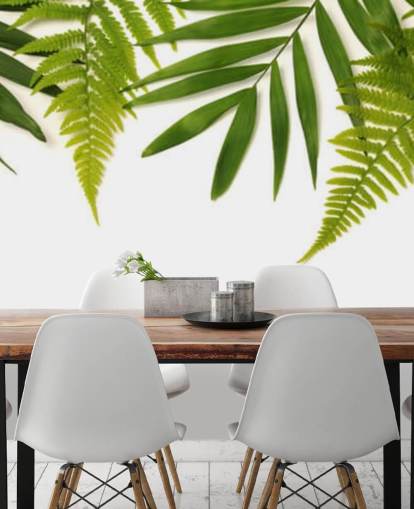 papier peint de feuilles vertes tropicales sur fond blanc