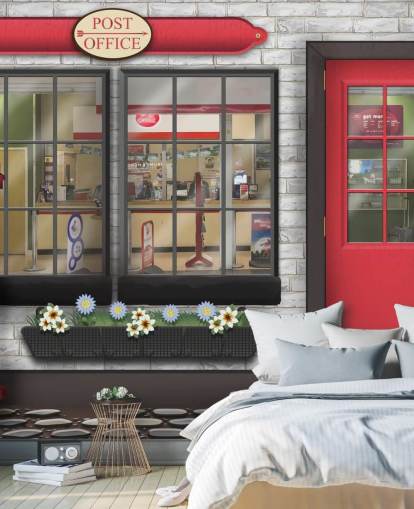 gray and red customizable post office wallpaper mural called Post Office for care homes