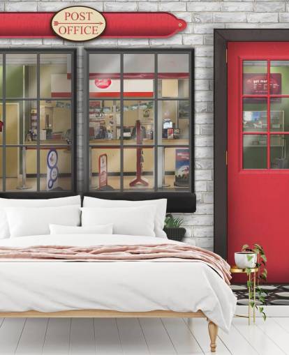 gray and red customizable post office wallpaper mural called Post Office for care homes