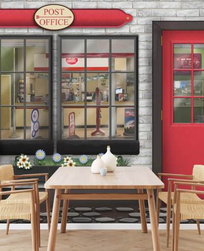 gray and red customizable post office wallpaper mural called Post Office for care homes