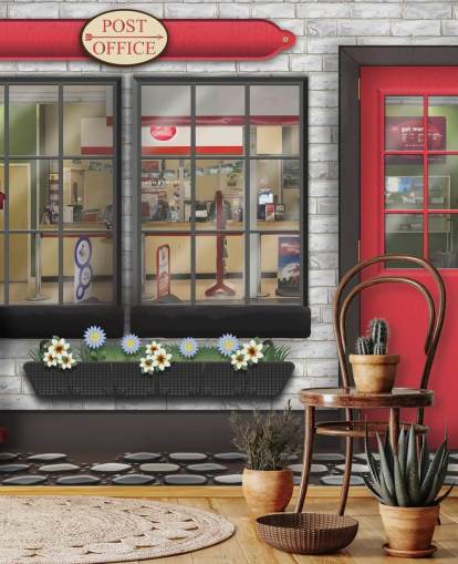 gray and red customizable post office wallpaper mural called Post Office for care homes