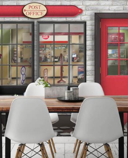 mural de papel pintado de oficina de correos personalizable gris y rojo llamado Oficina de correos para residencias de ancianos