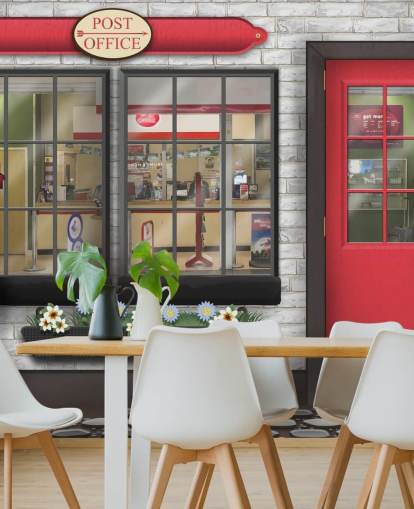 gray and red customizable post office wallpaper mural called Post Office for care homes