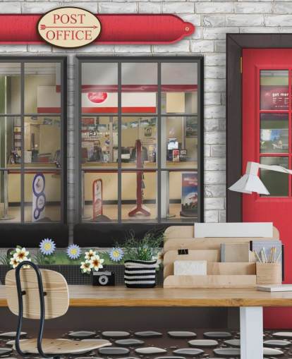 gray and red customizable post office wallpaper mural called Post Office for care homes
