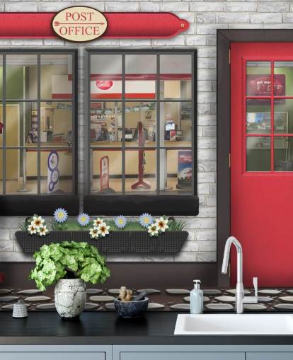 gray and red customizable post office wallpaper mural called Post Office for care homes