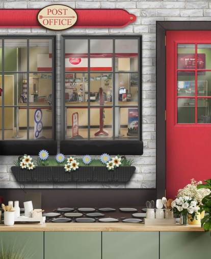 gray and red customizable post office wallpaper mural called Post Office for care homes gray and red customizable post office wallpaper mural called Post Office for care homes
