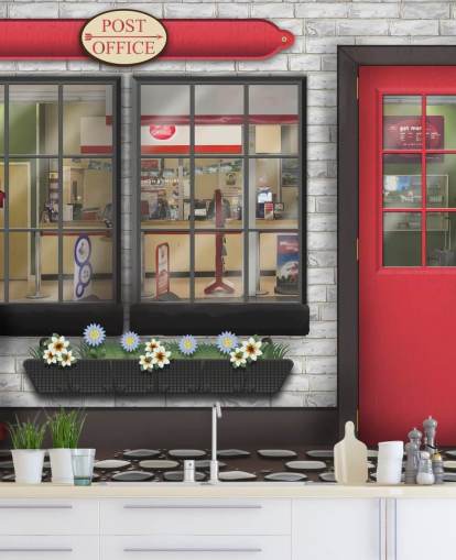 mural de papel pintado de oficina de correos personalizable gris y rojo llamado Oficina de correos para residencias de ancianos