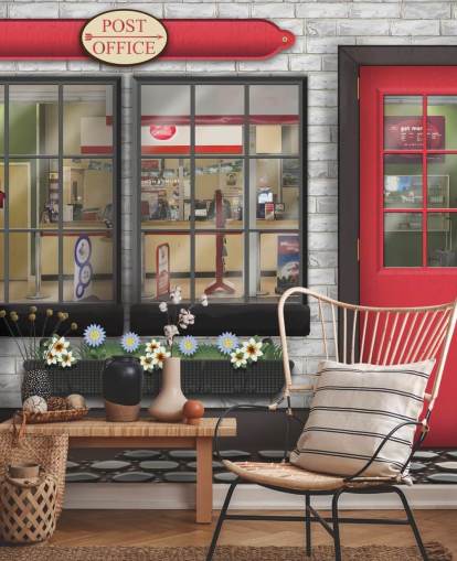 gray and red customizable post office wallpaper mural called Post Office for care homes gray and red customizable post office wallpaper mural called Post Office for care homes