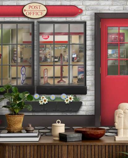 carta da parati murale personalizzabile grigia e rossa chiamata Post Office for care homes carta da parati murale personalizzabile grigia e rossa chiamata Post Office for care homes
