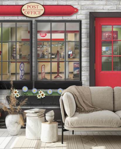 gray and red customizable post office wallpaper mural called Post Office for care homes